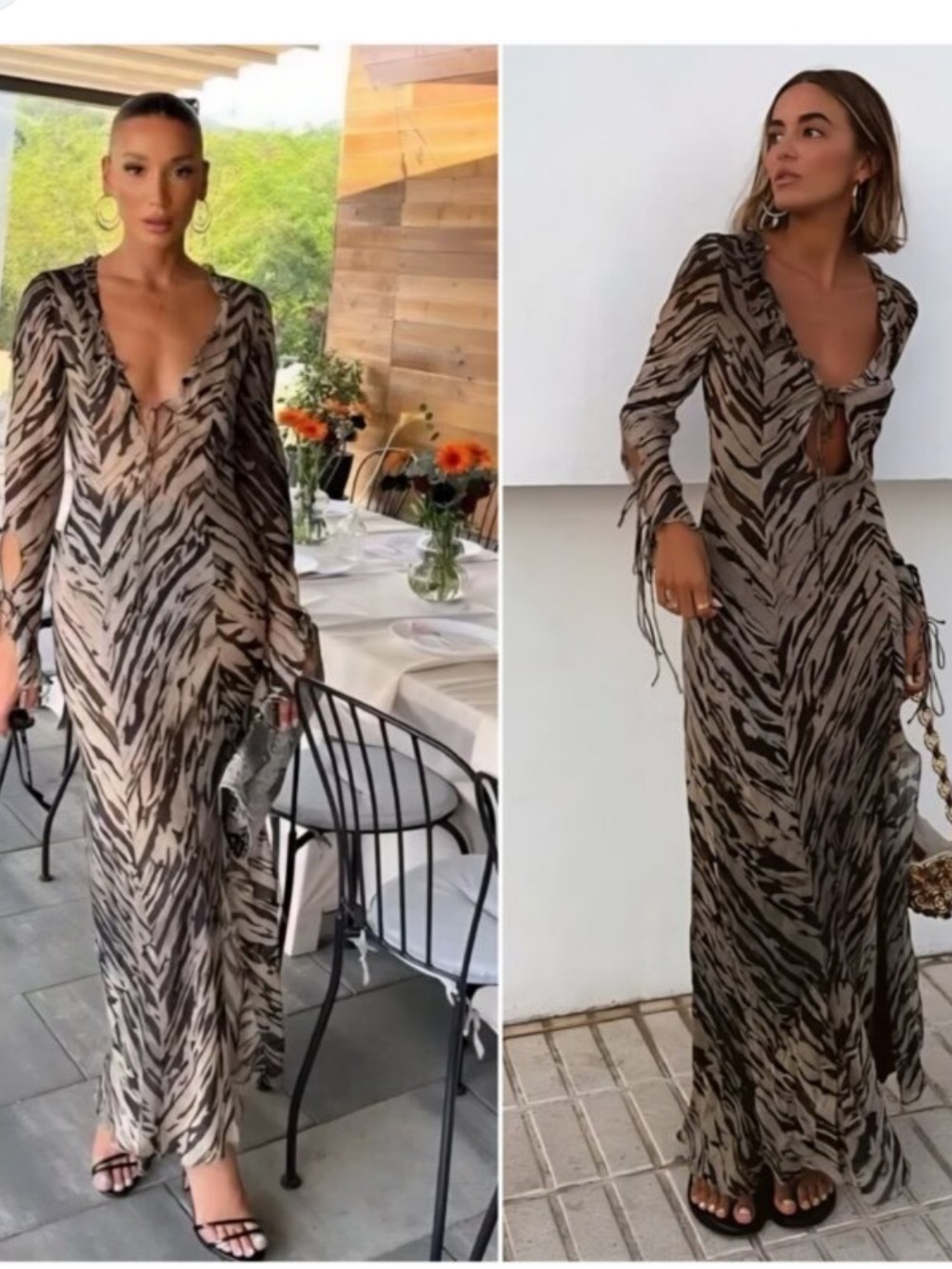 Zara Taupe and Black Printed Maxi Dress